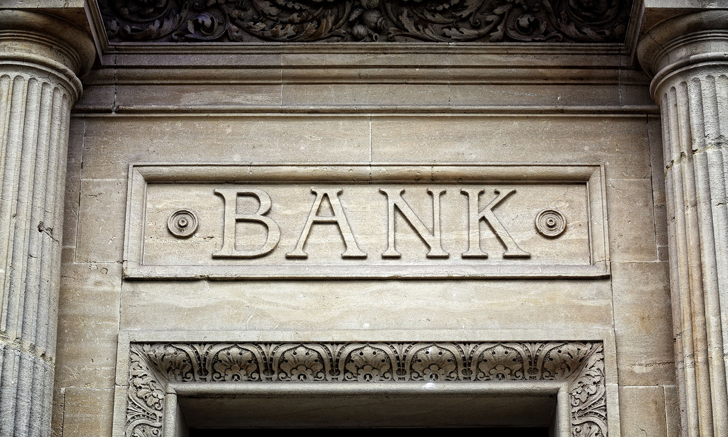 Bulding with the "Bank" sign