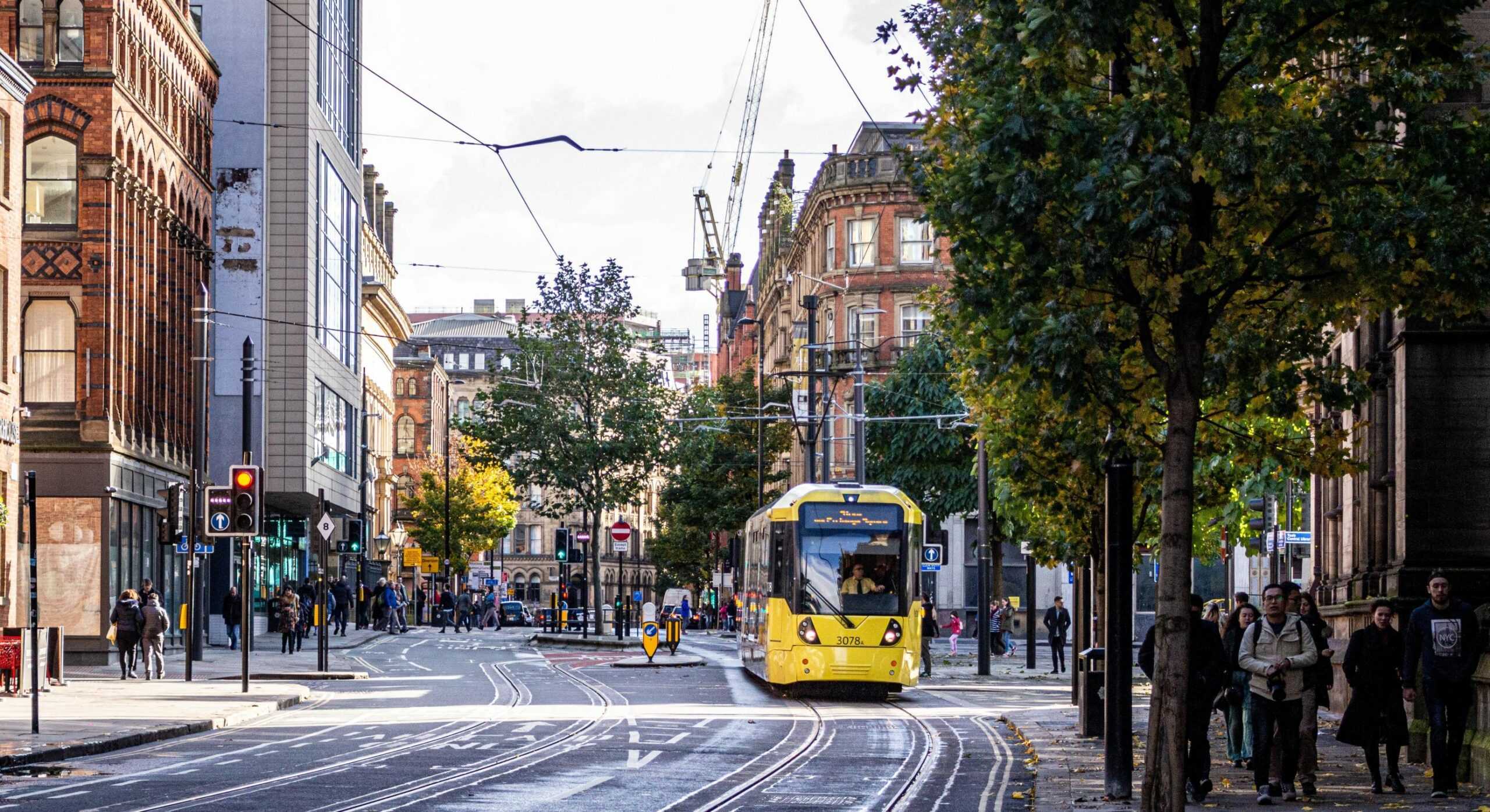 The city of Manchester and the passing tram